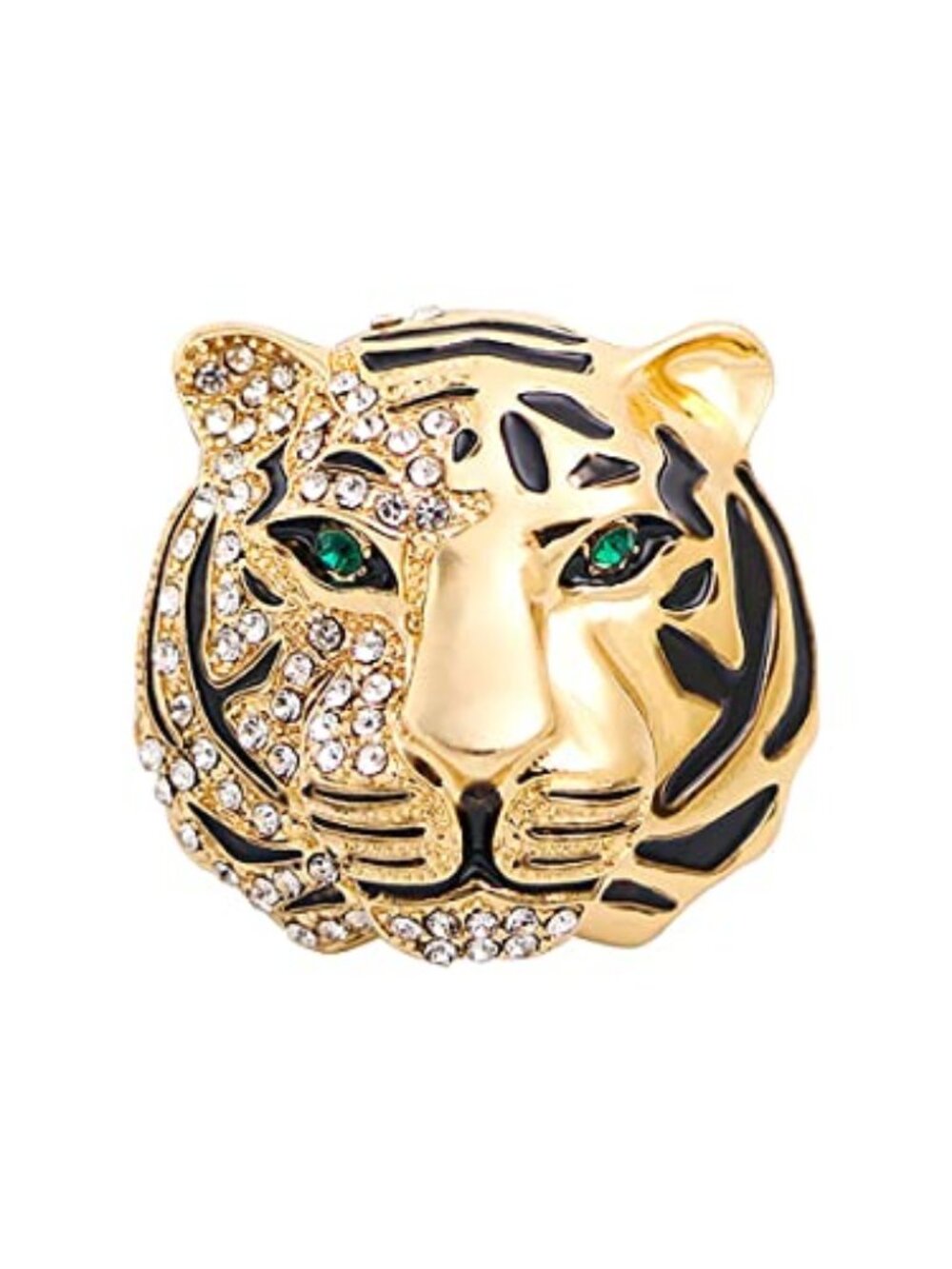 Vintage Punk Tiger Head Brooch Pin - Rhinestone Crystal Animal Suit Pin